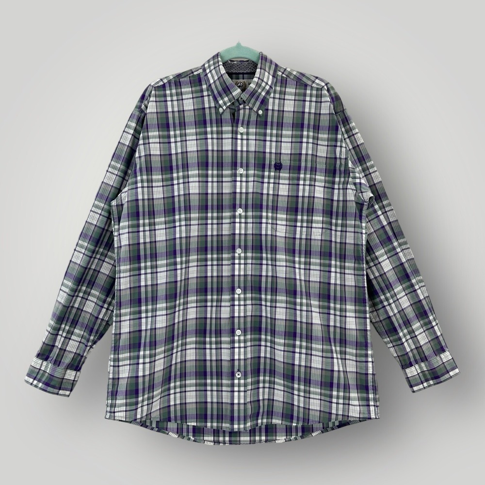 Cinch Western Shirt Men's Small Plaid Gray‎ Purple Modern Cowboy Flip Cuff
